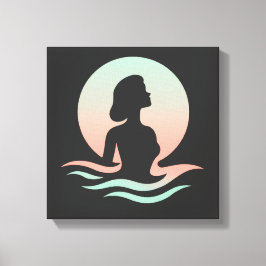 Serene Woman Silhouette in Pastel Waves Canvas Afdruk