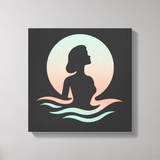 Serene Woman Silhouette in Pastel Waves Canvas Afdruk (Voorkant)
