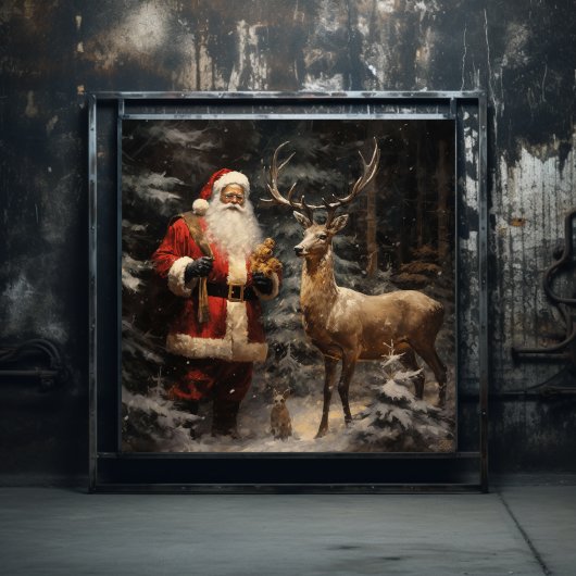 Serene Woodland Black Santa & Herten Poster