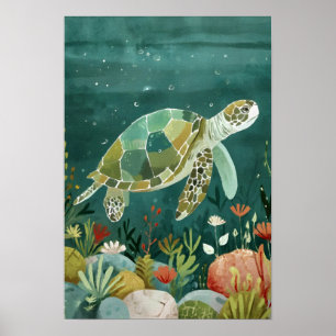 Serene Zeeen schildpad: onderwater oase Poster