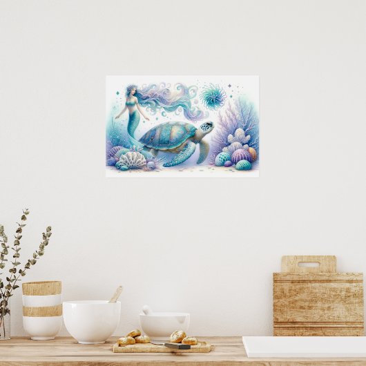 Serene zeemeermin en Zee Turtle Print (Keuken)