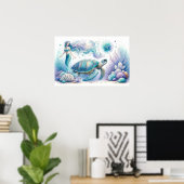 Serene zeemeermin en Zee Turtle Print (Thuiskantoor)
