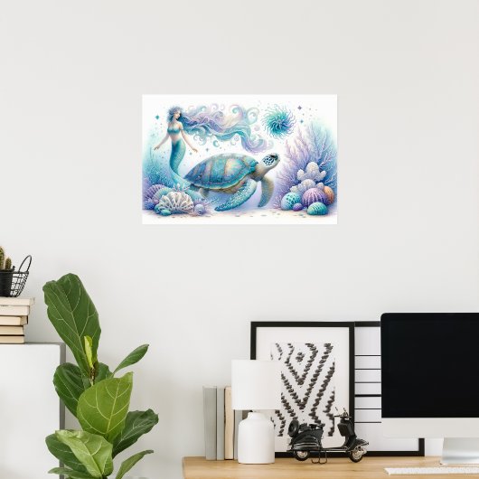 Serene zeemeermin en Zee Turtle Print (Thuiskantoor)