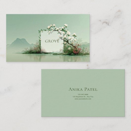 Serene Zen Garden White Rose Floral Frame Mountain Visitekaartje (Voorkant / Achterkant)