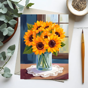 Serene Zonnebloemen Gele Bloemige Waterverf Briefkaart