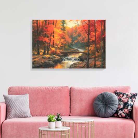 Serene zonsondergang in Herfst Japans Bos Fine Art Canvas Afdruk (Insitu (Woonkamer))