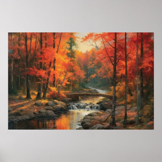 Serene zonsondergang in Herfst Japans Bos Fine Art Poster (Voorkant)