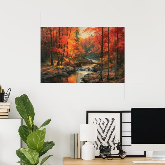Serene zonsondergang in Herfst Japans Bos Fine Art Poster (Thuiskantoor)