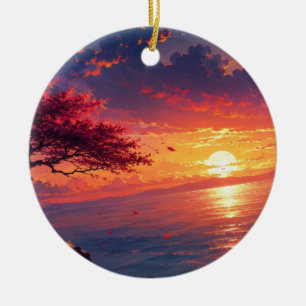 Serene Zonsondergang Oceaan Landschap Keramische V Keramisch Ornament
