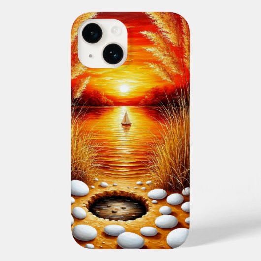 Serene zonsondergang over een meer met zeilboot Case-Mate iPhone case (Achterkant)