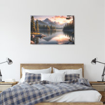 Serene zonsondergang over Mountain Lake Canvas Pri