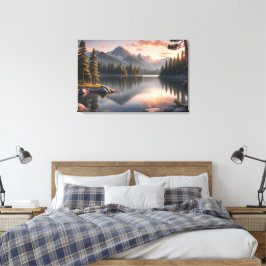 Serene zonsondergang over Mountain Lake Canvas Pri