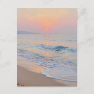 Serene Zonsondergang Strand Oceaan Gloed Briefkaart