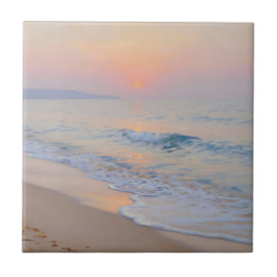 Serene Zonsondergang Strand Oceaan Gloed Tegeltje