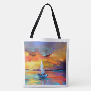 Serene Zonsondergang Zeilboot Kunst Draagtas