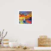 Serene Zonsondergang Zeilboot Kunst Poster (Keuken)