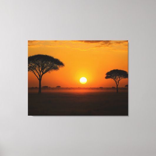 Serengeti Sonnenuntergang über der Graslandschaft Canvas Afdruk (Voorkant)