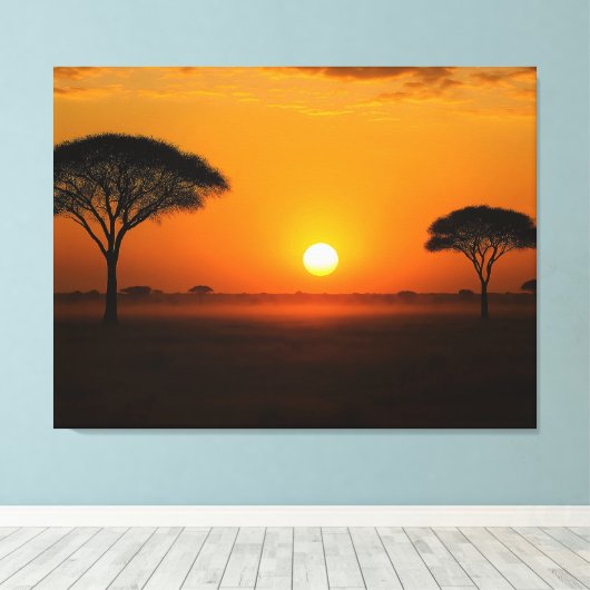 Serengeti Sonnenuntergang über der Graslandschaft Canvas Afdruk (Insitu (Houten vloer))