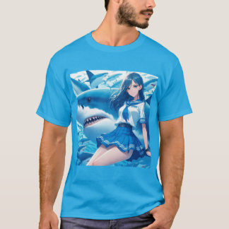 Serenidad Submarina: Marinera y Tiburón Blanco T-shirt