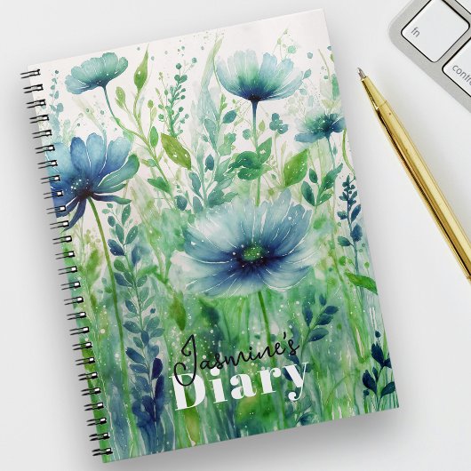 Sérénité Bleu Floral Aquarelle Élégante Journal