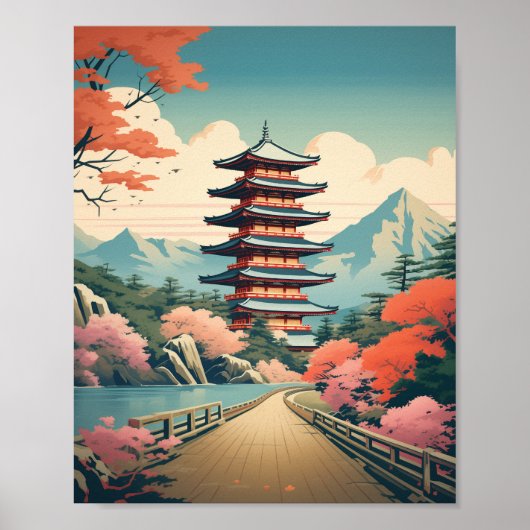 Sereniteit bij de Pagode. Japans poster (Voorkant)