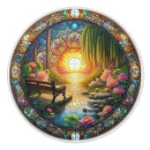 Sereniteit in de Tuin Een Bankje Onder Bloemen Keramische Knop (Voorkant)