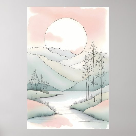 Sereniteit in eenvoud - Minimalistische pastelkuns Poster (Voorkant)