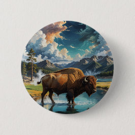Sereniteit in het wild - Buffalo Ronde Button 5,7 Cm