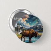 Sereniteit in het wild - Buffalo Ronde Button 5,7 Cm (Voorkant /achterkant)
