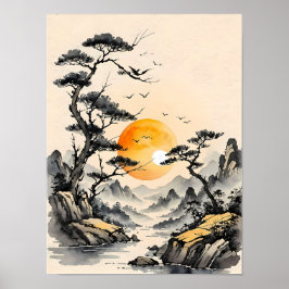 Sereniteit in Natuur: landschapskunst in Japanse s Poster