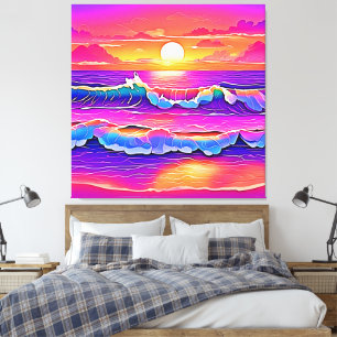 sereniteit van de retrogolf-zonsondergang canvas afdruk