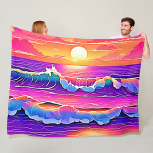 sereniteit van de retrogolf-zonsondergang fleece deken
