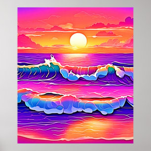 sereniteit van de retrogolf-zonsondergang poster