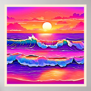 sereniteit van de retrogolf-zonsondergang poster