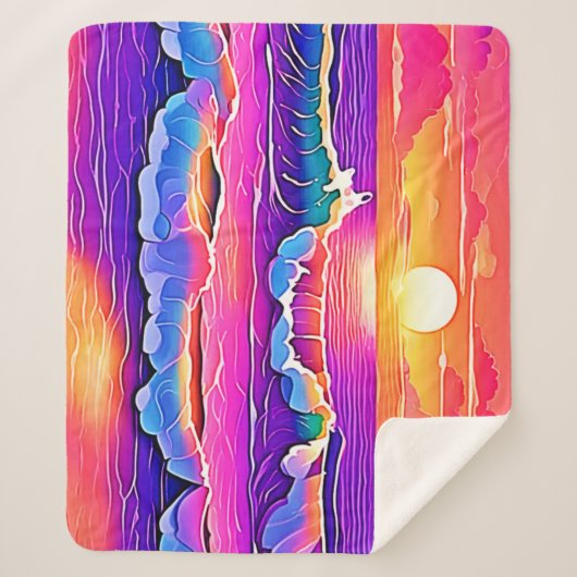 sereniteit van de retrogolf-zonsondergang sherpa deken (Voorkant)