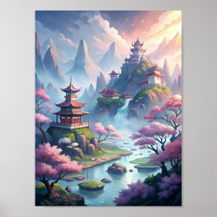 Sereniteit van het oude China: Misty Mountains en Poster