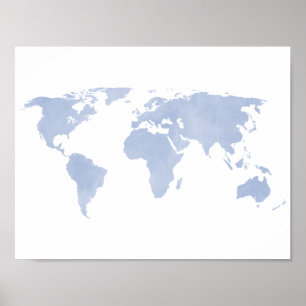 Serenity Blue Wereldkaart Poster