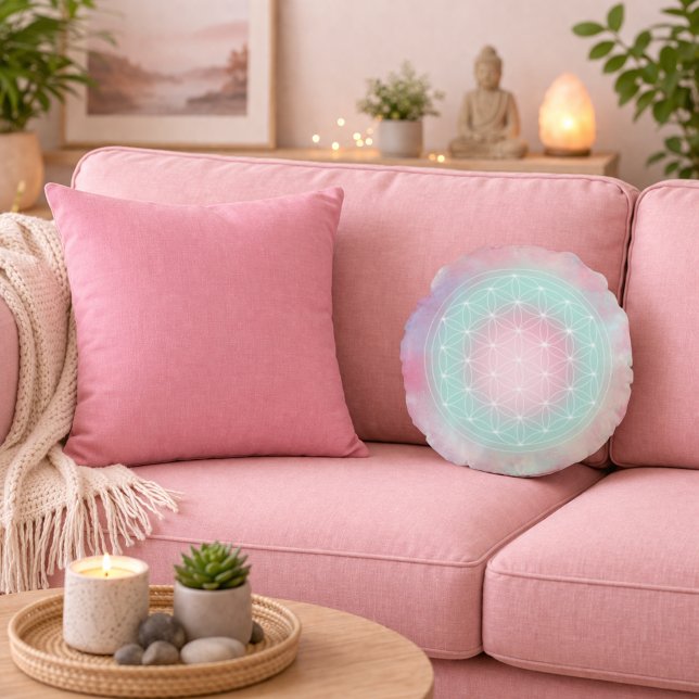 serenity flower of life rond kussen (Creator heeft geüpload)