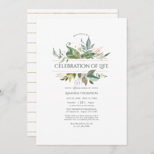 Serenity Greenery Geometric Celebration of Life Kaart (Voorkant / Achterkant)