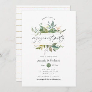Serenity Greenery Geometric Engagement Party Kaart