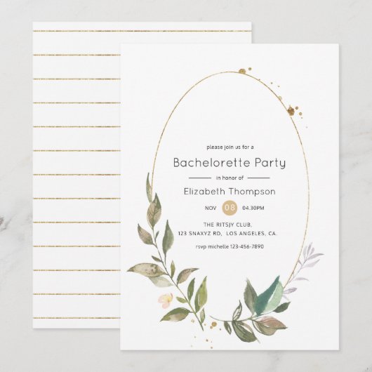 Serenity Greenery Geometric Gold Bachelorette Kaart (Voorkant / Achterkant)