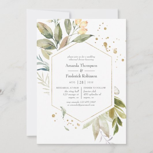Serenity Greenery Geometric Rehearsal Dinner Kaart (Voorkant)