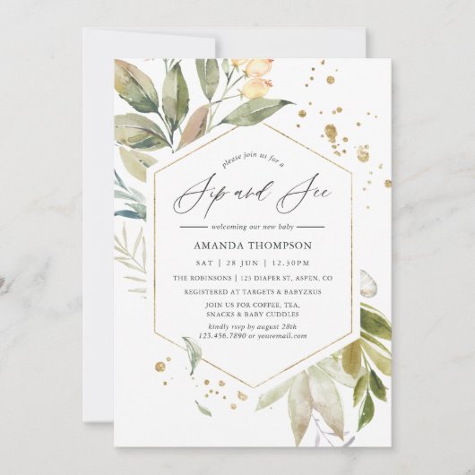 Serenity Greenery Geometric Sip en See Party Kaart (Voorkant)