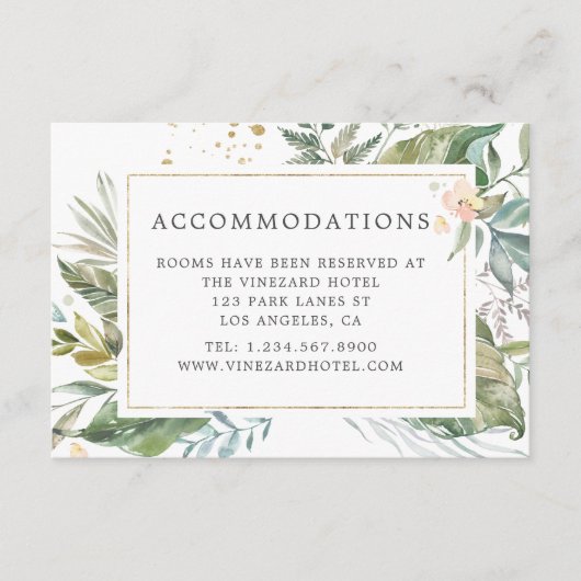 Serenity Greenery Geometric Wedding Accommodations Informatiekaartje (Voorkant)