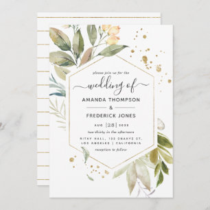 Serenity Greenery Geometric Wedding Kaart
