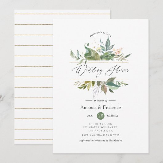 Serenity Greenery Geometric Wedding Shower Kaart (Voorkant / Achterkant)