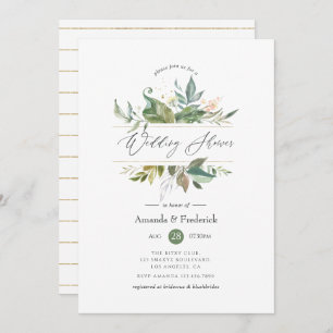 Serenity Greenery Geometric Wedding Shower Kaart