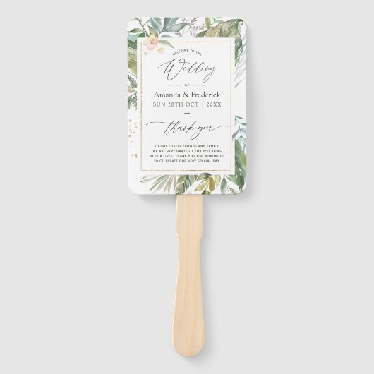 Serenity groen geometrisch bruiloft programma handwaaier (Voorkant)