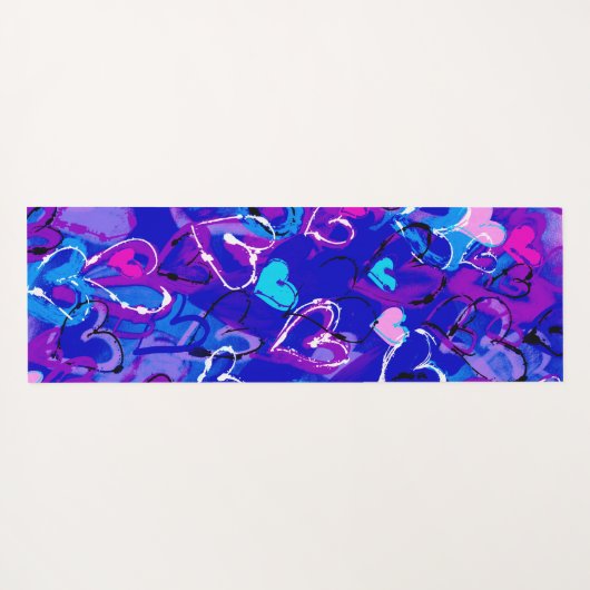 Serenity in Motion: Graffiti Harten Levendig Blauw Yogamat (Achterkant (horizontaal))