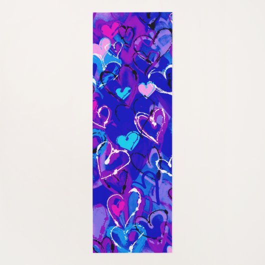 Serenity in Motion: Graffiti Harten Levendig Blauw Yogamat (Achterkant)